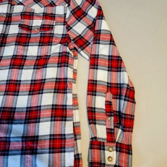 Jachs Girlfriend red white check print plaid snap top - Picture 9 of 9